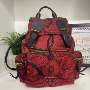 Burberry Nylon Red Snake Print Backpack